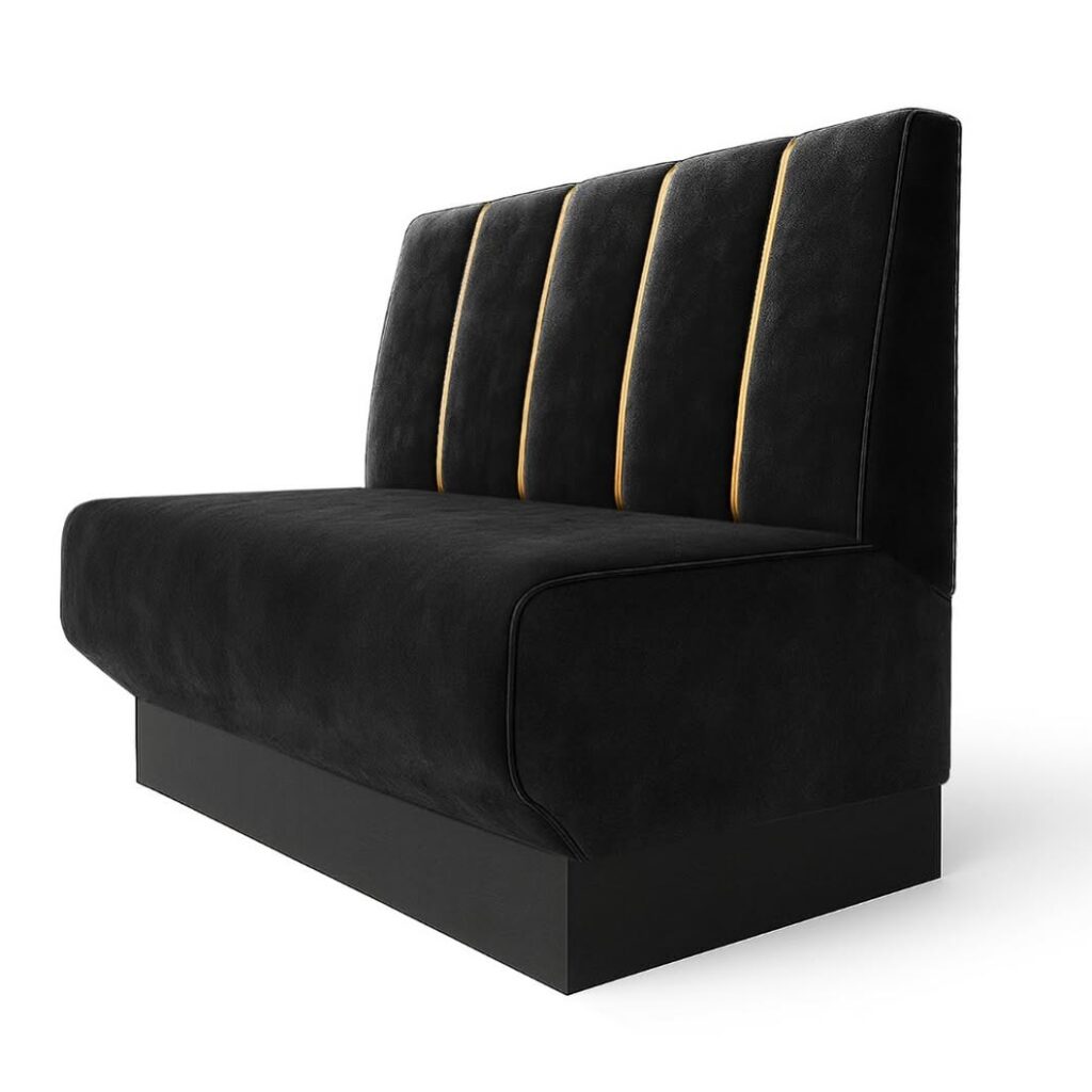 Zwarte horeca bank of salonzetel met verticale goudkleurige accenten