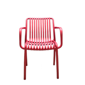 Kunststof terrasstoel met lattenstructuur en armleuningen - Rood