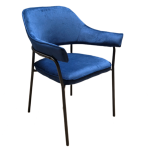 Velours kuipstoel met armleuningen en metalen frame - Donkerblauw